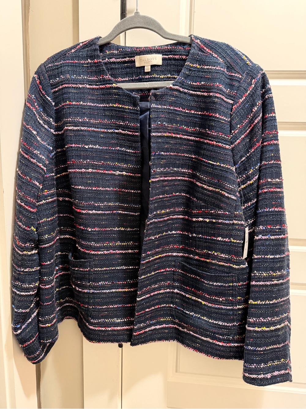 Talbots Navy Multicolor Striped Tweed Blazer